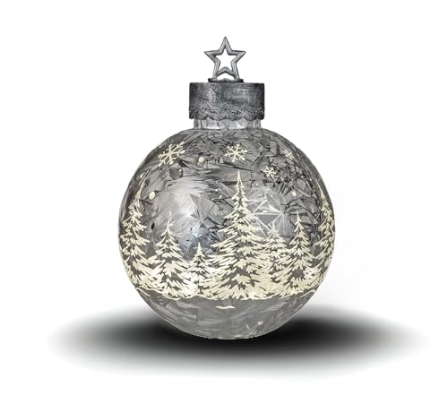 formano Deko-Kugel Silber- Frosty 29cm mit LED Licht Timer Beleuchtete Glaskugel - Weihnachtsdekoration Tisch Regal Deko-Kugel 6h/18h Timer Weihnachtskugel zum Stellen im Sale