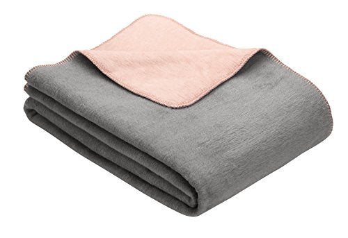 Ibena Dublin Kuscheldecke 150x200 cm - Wendedecke rosa hellgrau , angenehm warm und besonders weiche Baumwollmischung im Sale