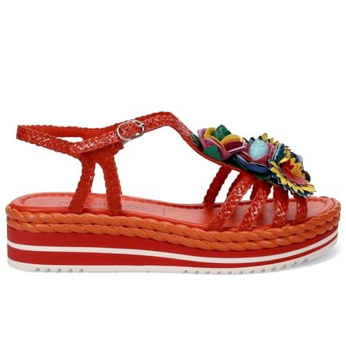 Pons quintana Sandale Platform Milano orange mit mehrfarbigen Blumen - 9785 Mandarina - im Sale