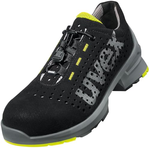 Uvex 1 perforated low shoe, safety shoes S1 SRC, work shoes for women and men, black/lime - on sale