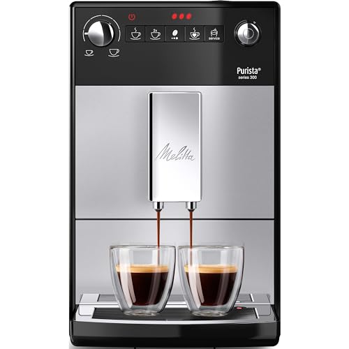 Melitta Purista - Kaffeevollautomat mit Lieblingskaffee-Funktion, Kaffeemaschine mit Mahlwerk und 5-stufig verstellbarem Mahlgrad, für Kaffee und Espresso, silber/schwarz im Sale