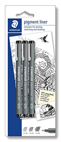 Thumbnail for STAEDTLER schwarze pigment liner in unterschiedlichen Linienbreiten, dokumentenechte Pigmenttinte, lange Metallspitze, lange Lebensdauer, 3 Liner in 3 Linienbreiten auf Blisterkarte, 308S-9BK3D im Sale