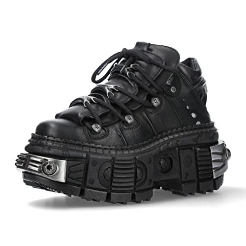 New Rock M.WALL106-S10 Unisex-Stiefel, TANK-Sohle, mit Schnürung, Leder, Schwarz, Unisex, Schwarz , 39 EU im Sale