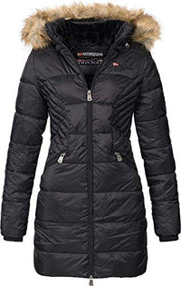 Thumbnail for Geographical Norway Abeille Lady - Warm semi-thick parka for women in autumn and winter - Fine coat with hood and faux fur - Windbreaker - Ideal elegant gift for women (Black L - on sale