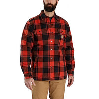 Thumbnail for Carhartt Herren Relaxed Fit Flannel Sherpa-Lined Shirt Jac Hemd mit Button-Down-Kragen, Bordeaux Heather, L, Red Ochre, im Sale