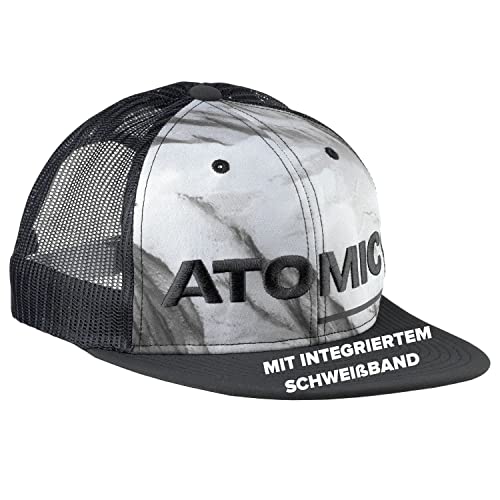 ATOMIC ALPS TRUCKER CAP - Schwarz - Basecap mit einstellbarem Verschluss - Kappe mit integriertem Schweißband - Stylische Mütze mit gesticktem Logo - Snapback mit geradem Schirm im Sale
