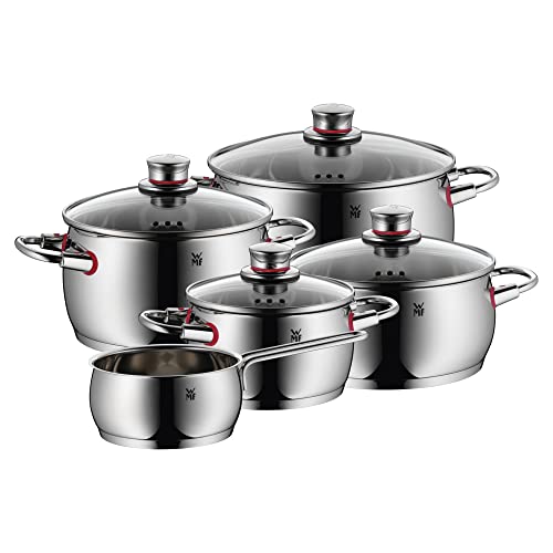 WMF Quality One Topfset Induktion 5-teilig, Kochtopf Set mit Glasdeckel, Cromargan Edelstahl poliert, Induktions Töpfe Set unbeschichtet, Dampföffnung im Sale