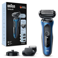 Thumbnail for Braun Series 6 Men's Electric Shaver with EasyClick Attachment, Electric Shaver & Beard Trimmer, Charging Station, SensoFlex, Wet & Dry, Rechargeable & Cordless, 61-B4500cs, Blue on Sale