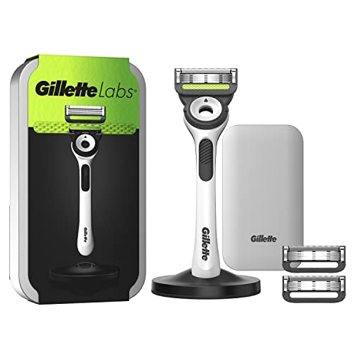 Gillette Labs Nassrasierer Herren, Rasierer mit Reinigungs-Element + Reise-Etui zur Aufbewahrung für unterwegs + 3 Rasierklingen, Geschenk Männer, Premium-Magnetdock, weiß im Sale