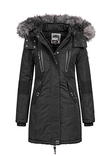Geographical Norway Damen Jacke Winterparka Coracle/Coraly -Fellkapuze Black im Sale