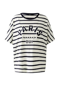 Thumbnail for Oui Damen T-Shirt lässig geschnitten Gestreift Freizeit Rundhals Blende Baumwollmischung im Sale