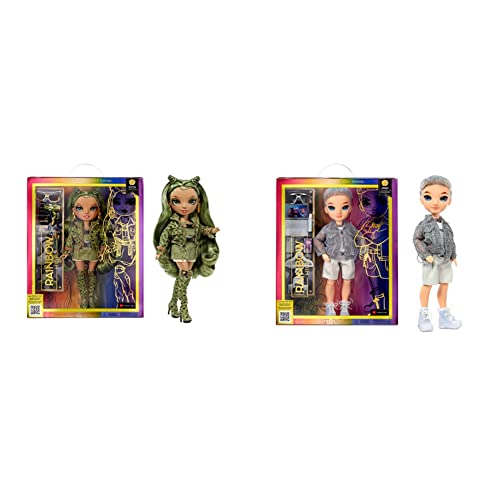 Rainbow High Modepuppe – Olivia Woods - Camo Grün Puppe von 4-12 Jahren & Modepuppe – Aidan Russel - Lila Junge Puppe – Modisches Outfit & 10+ Bunte Spiel-Accessoires - von 4-12 Jahren im Sale