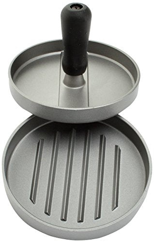 LANDMANN Selection Burger Press | With plastic handle and non-stick coating | Ribbed surface for shorter cooking times | Includes instructions and recipe | 12 cm diameter [Made of cast aluminum], silver/black on sale