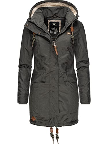 Ragwear Damen Mantel Lange warme Winterjacke mit Kapuze Tunned YOUMODO Olive021 im Sale