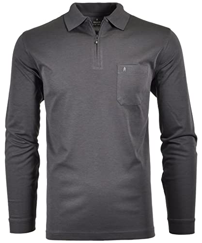 Ragman Herren Softknit-Poloshirt Langarm mit Zip Anthrazit im Sale