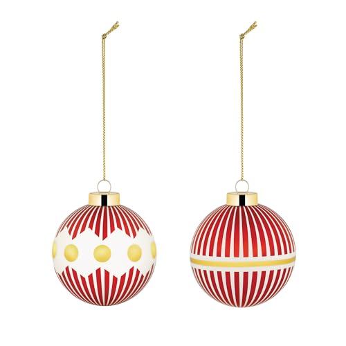 Alessi Delight NZ04SET1 – Set of two Christmas tree balls, made of mouth-blown glass, diameter 6 cm, red, white, gold on sale