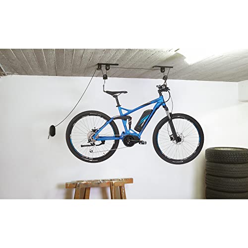 FISCHER Fahrradlift Plus | Tragkraft bis 30 kg | Fahrradhalterung | Deckenhalterung für Fahrräder und E-Bikes | Bis zu 4 m Deckenhöhe | mechanisch | Deckenlift, Aluminium, Schwarz im Sale