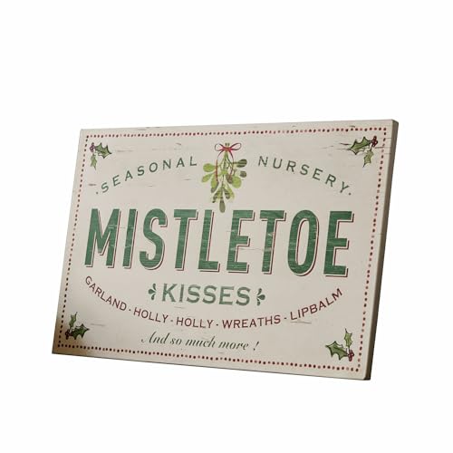 Loberon Decorative Board Mistletoe, Pretty Vintage Look, Nostalgic Charm, Christmas Decoration, Home Accessory, Christmas, Iron, White/Green on Sale