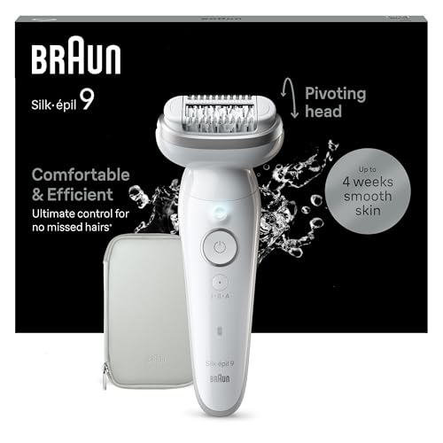Braun Silk-épil 9, Epilator with pivoting head for easy hair removal, Wet &amp; Dry, long-lasting silky-smooth skin, with shaving head and trimmer head, 9-030, White/Flamingo pink on sale