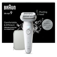 Thumbnail for Braun Silk-épil 9, Epilator with pivoting head for easy hair removal, Wet & Dry, long-lasting silky-smooth skin, with shaving head and trimmer head, 9-030, White/Flamingo pink on sale