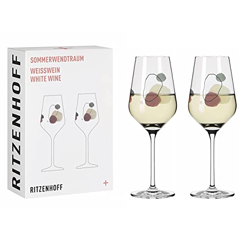 RITZENHOFF 3611002 Weißweinglas 300 ml – Serie Sommerwendtraum Set Nr. 2 – 2 Stück mit Aquarellkreisen – Made in Germany, Beige, Rot, Grau im Sale
