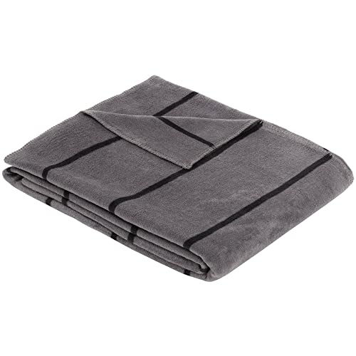 Ibena Bugatti Kuscheldecke 150x200 cm - Decke mit Streifen grau/schwarz, Pflegeleichte und kuschelweiche Baumwollmischung im Sale