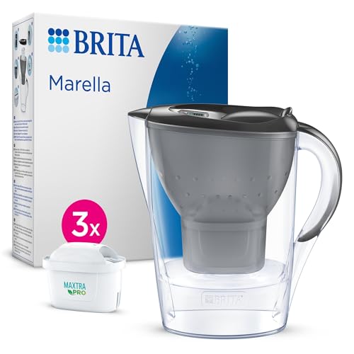 BRITA Wasserfilter Kanne Marella graphit (2,4l) inkl. 3x MAXTRA PRO All-in-1 Wasserfilter-Kartusche – Filter zur Reduzierung von Kalk, Chlor, Blei, Kupfer & geschmacksstörenden Stoffen im Wasser im Sale