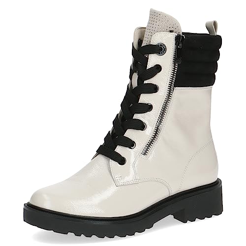 CAPRICE Damen Stiefeletten zum Schnüren Memotion Lack mit Reißverschluss Weite G, Weiß (Snow/Black), 39 EU im Sale