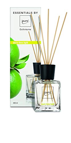 ipuro Essentials Room Fragrance lime light - Room fragrance for a good mood - Air freshener with high-quality ingredients (200ml) - made of glass with rattan sticks