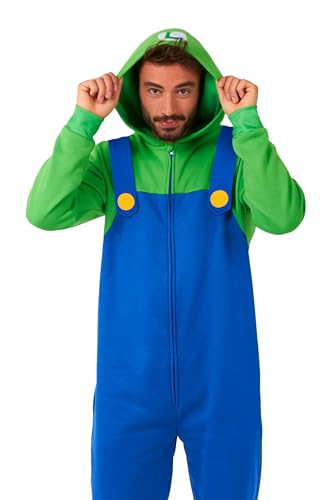 OppoSuits Adult Unisex Mario Onesie - Nintendo One-Piece Pyjamas - Loose Fit - Inklusive Taschen - Rot und Blau im Sale