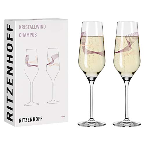 RITZENHOFF 3711001 Champagnerglas 250 ml - Serie Kristallwind Set Nr. 1, 2 Stück mit Windillustration - Made in Germany im Sale
