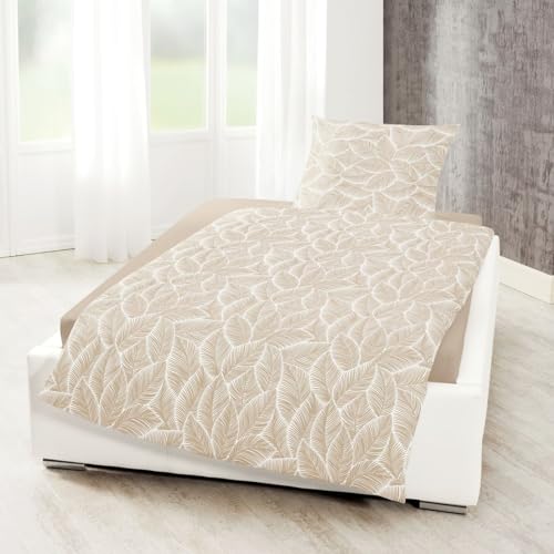 Bierbaum Biber Kuschel Bettwäsche 2 TLG. 135x200cm Blätter Blatt Taupe Ecru Baumwolle