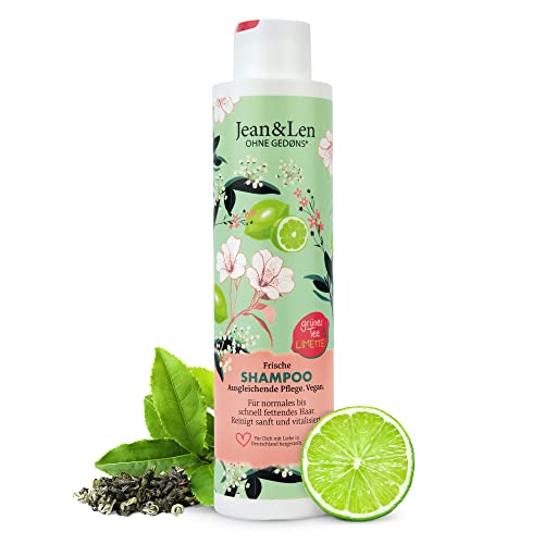 Jean &amp; Len Fresh Shampoo Green Tea &amp; Lime, for normal to greasy hair, protects against moisture loss, balancing care, paraben- and silicone-free, vegan, 300 ml on sale