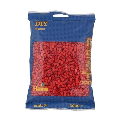 Hama Beads 201-05 Iron-on Beads Bag with approx. 3,000 colorful midi craft beads with a diameter of 5 mm in red, creative crafting fun for children from 5 years on sale