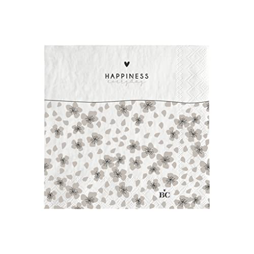 Cocktail-Papierservietten HAPPINESS everyday weiß 25x25cm Einwegservietten gedeckter Tisch Küche BC Napkin