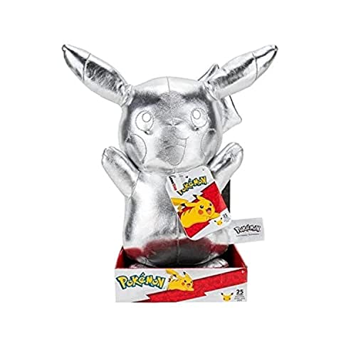 Pokémon BO37432, Pikachu Plüsch (Silber, 30cm), 25 Jahre Silbernes Jubiläum - silbernes Plüsch im Sale