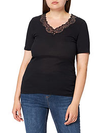 Thumbnail for HANRO Women's Lace Delight 1/2 Sleeve T-Shirt, Black (Black 0019), (Manufacturer size: XS) on sale