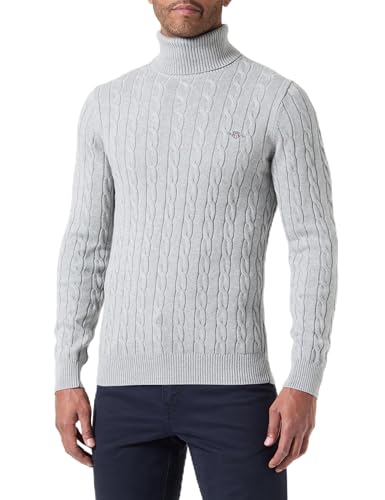 GANT Herren Cotton Cable Turtle Neck Pullover, Dark JEANSBLUE Melange, im Sale