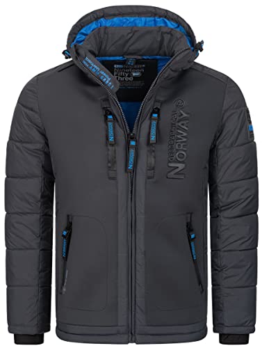 Geographical Norway Men's Winter Jacket Parka Quilted Jacket Hooded Jacket Outdoor Jacket Warm Quilted FVS Production HH, Color: Navy, on Sale