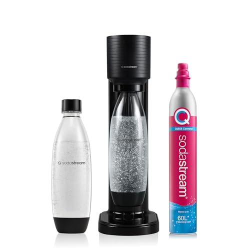SodaStream GAIA, Wassersprudler mit CO2-Zylinder und 1x 1L spülmaschinenfeste Kunststoff-Flasche, Höhe: 44cm, Farbe: Schwarz