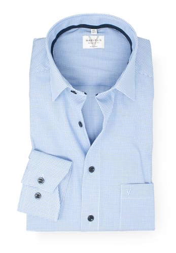 Marvelis Men's Shirt | Modern Fit | Long Sleeve 64 cm | Check Light Blue | New Kent Collar | on Sale