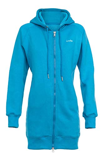 Winshape Damen Lange, kuschelige Hoodie-Jacke J006 mit 2-Wege-Zipper Kapuzenpullover, Sky-Blue, im Sale