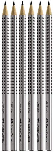 FABER-CASTELL 117697 - 6 Bleistifte GRIP 2001, Härtegrad: HB, Schaftfarbe: silber im Sale