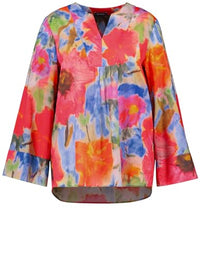 Thumbnail for Samoon Damen Leichte Tunika aus Bio-Baumwolle weiter Arm, Langarm floral Digital Blue gemustert 42 im Sale