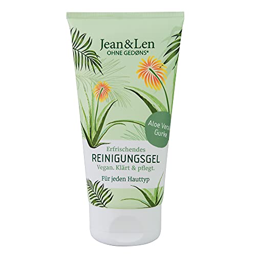 Jean &amp; Len Refreshing Cleansing Gel Aloe Vera &amp; Cucumber, gently cleanses the skin with mild sugar surfactants, suitable for all skin types, facial wash gel, paraben &amp; silicone-free, vegan, 150 ml