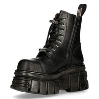 Thumbnail for New Rock M-NEWMILI083-S21 Unisex Metallisch Kampfstiefel Schwarzes Leder Militär Biker Gote Punk Schuhe 44 im Sale