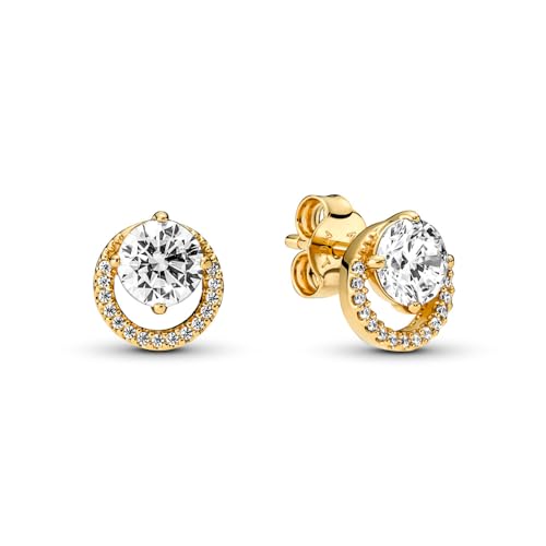 Pandora Funkelnder Runder Strahlenkranz Ohrringe mit 14 Karat vergoldete Metalllegierung, Kompatibel mit Pandora Timeless Armbänder im Sale