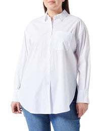 Thumbnail for Samoon Damen Klassische Longbluse aus Baumwoll-Stretch Langarm, Manschetten unifarben White 52 im Sale