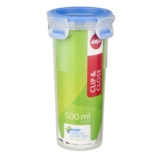 Emsa 508554 Clip & Close Trinkbecher| 0,5 Liter | Rund | mit Deckel | Besondere Frische-Dichtung | Transparent/Blau im Sale