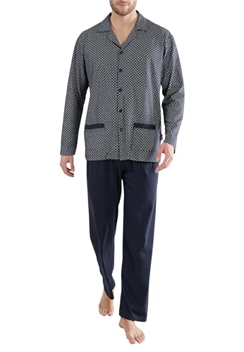 Götzburg Men's Pyjamas, Long Sleeve, Cotton, Single Jersey, Navy, Printed 62 on Sale